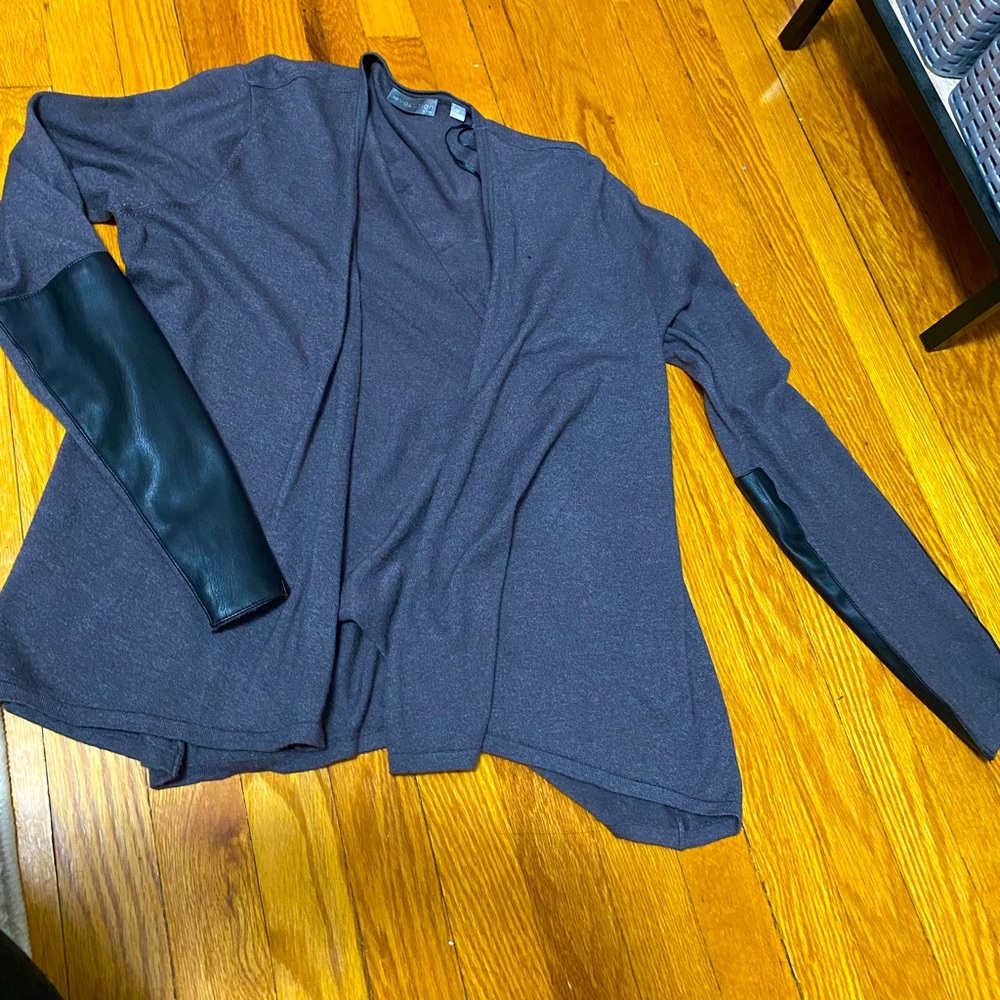 Cardigan with leather detailing